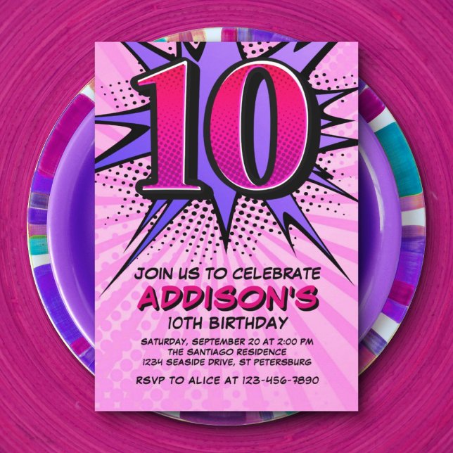 Superhero Girl's 10th Birthday Invitation (Creator Uploaded)