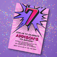 Superhero Girl's 7th Birthday Invitation