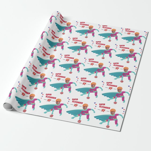 Superhero Happy Boy Fantastic Fun Birthday Gift Wrapping Paper (Unrolled)