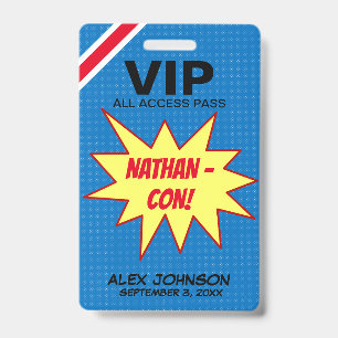 Superhero Hero Con VIP Pass Party Favour Badge