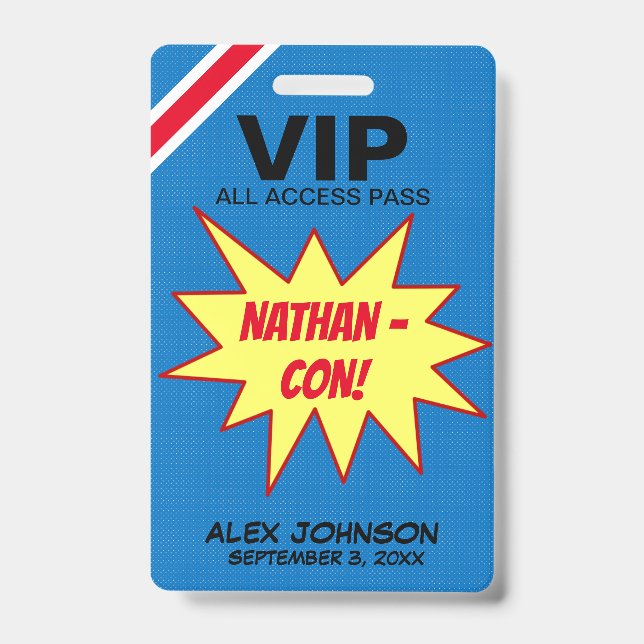 Superhero Hero Con VIP Pass Party Favour Badge (Front)