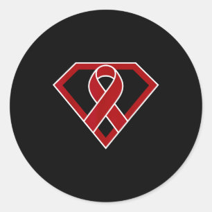 Superhero hero multiple myeloma cancer ribbon classic round sticker