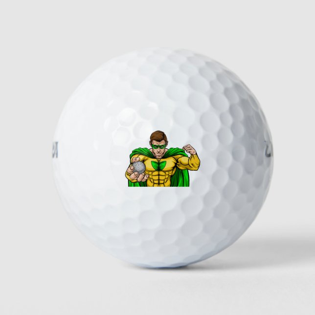 Superhero Holding Golf Ball Sports Mascot (Front)
