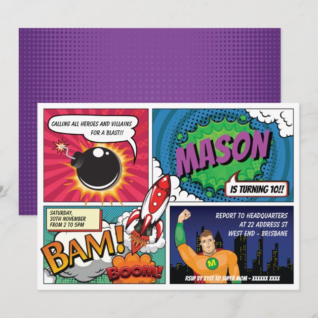 Superhero Invitation (Front/Back)
