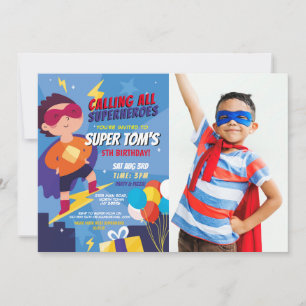Superhero Invitation Boys Blue Photo Super Party