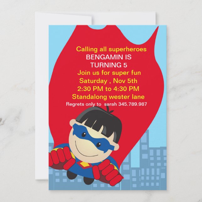 Superhero Invitation d'anniversaire pour le super  (Devant)