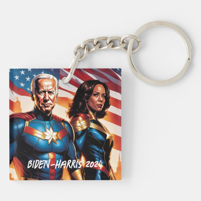 Superhero Joe Biden and Kamala Harris  Keychain (Back)