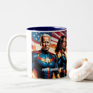 Superhero Joe Biden and Kamala Harris Two-Tone Coffee Mug