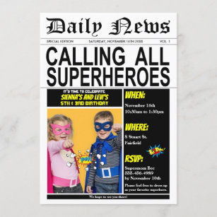 Superhero Joint Birthday Party Super Hero Photo Invitation