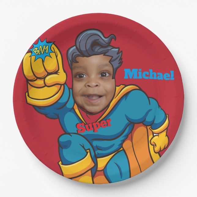 Superhero Justice Birthday Paper Plate (Front)