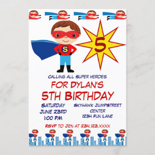 Superhero Kids Birthday Party Invitations for Boys