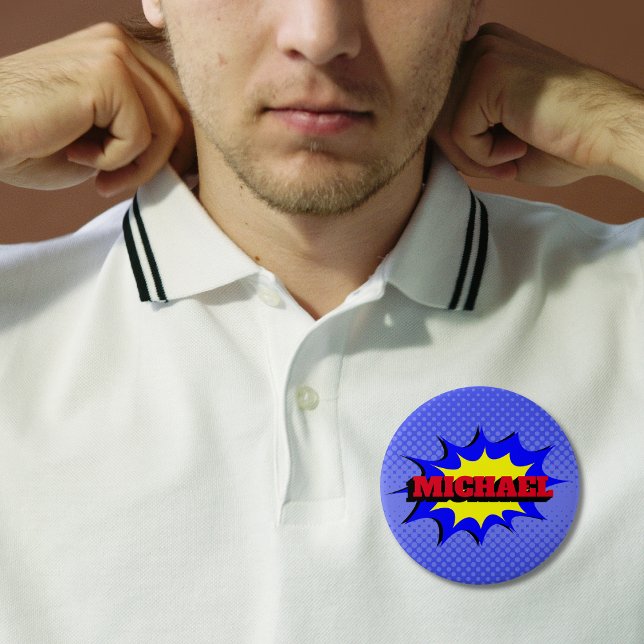 Superhero Kids Comic Book Personalized Name 4 Inch Round Button (Creator Uploaded)