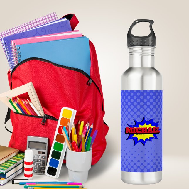 Superhero Kids Comic Book Personalized Name 710 Ml Water Bottle (Creator Uploaded)