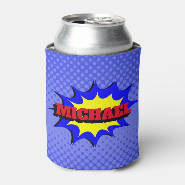 Superhero Kids Comic Book Personalized Name Can Cooler (Can Front)