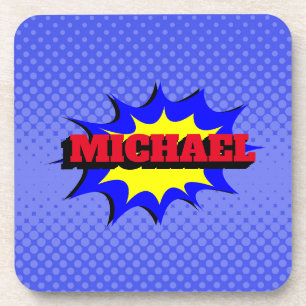 Superhero Kids Comic Book Personalized Name Coaster