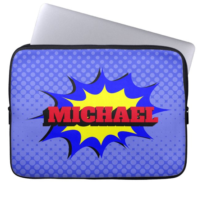 Superhero Kids Comic Book Personalized Name Laptop Sleeve (Front)