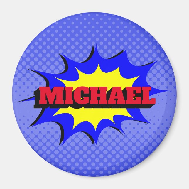 Superhero Kids Comic Book Personalized Name Magnet (Front)
