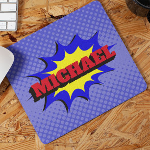 Superhero kids comic book personalized name  mouse pad