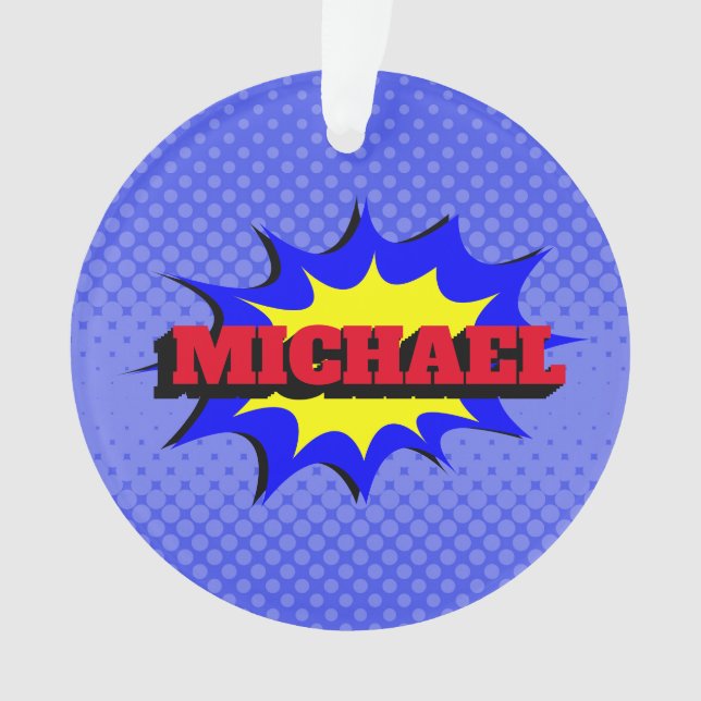 Superhero Kids Comic Book Personalized Name Ornament (Front)