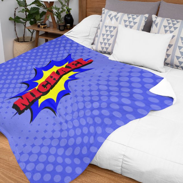 Superhero Kids Comic Book Personalized Name Sherpa Blanket (Creator Uploaded)