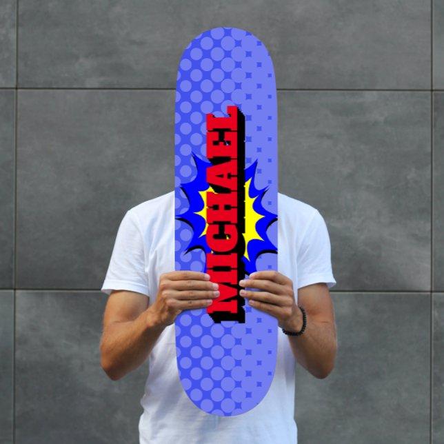 Superhero Kids Comic Book Personalized Name Skateboard (Creator Uploaded)