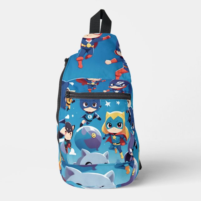 Superhero kids flying high sling bag (Front)