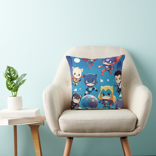 Superhero kids flying high throw pillow (Chair)