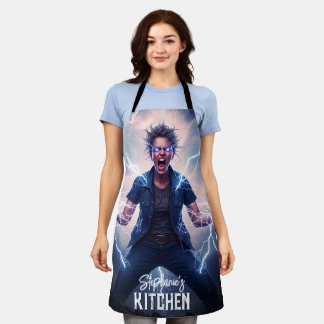 Superhero Lightning Energy Woman  Apron