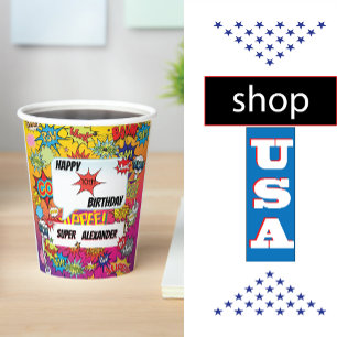Superhero Monogram Birthday Surprise Kids Paper Cups
