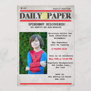 Superhero Newspaper Birthday Invitation