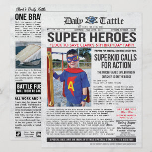 Superhero Newspaper Invitation - 6.5 x 8.75