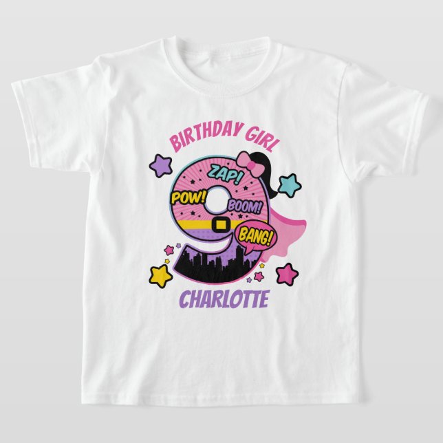 Superhero Nineth Birthday Girl 9th Super Girl T-Shirt (Laydown)