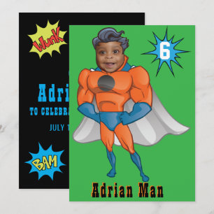 Superhero Orange Invitation d'anniversaire