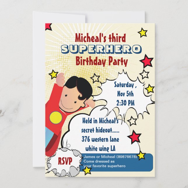 Superhero Party Birthday Invitation (Front)