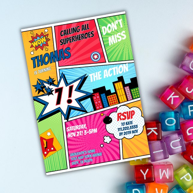 Superhero Party Comic Book Birthday Photo Invitation (Creator Uploaded)