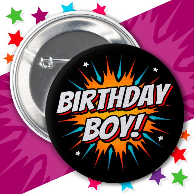 Superhero Party Comic Book Hero Birthday Boy 2 Inch Round Button (Creator Uploaded)