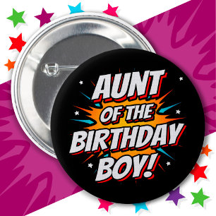 Superhero Party Comics Aunt of Birthday Boy 2 Inch Round Button