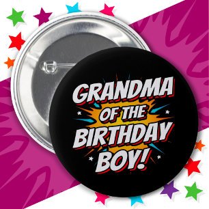 Superhero Party Comics Grandma of Birthday Boy 2 Inch Round Button