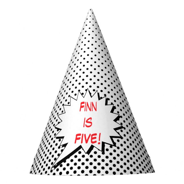 Superhero Party Hat - Black White Dot Editable (Front)