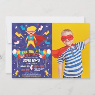 Superhero Party Invitation garçons Blue Photo Supe