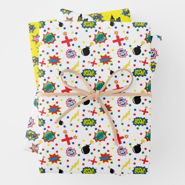 Superhero Pattern Wrapping Paper Sheet (In situ)