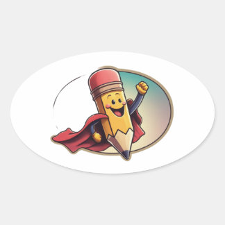 Superhero Pencil Oval Stickers