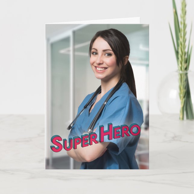 Superhero Photo Nurse Appreciation Thank You Card (Front)