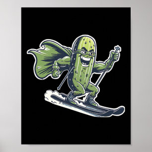 Superhero Pickle On Skis Funny Winter Alpine Run Poster