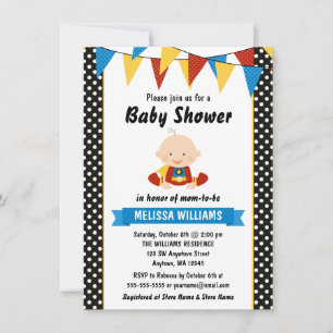 Superhero Polka Dot Bunting Baby Shower Invitation