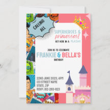Superhero & Princesse Custom Invitations d'anniver