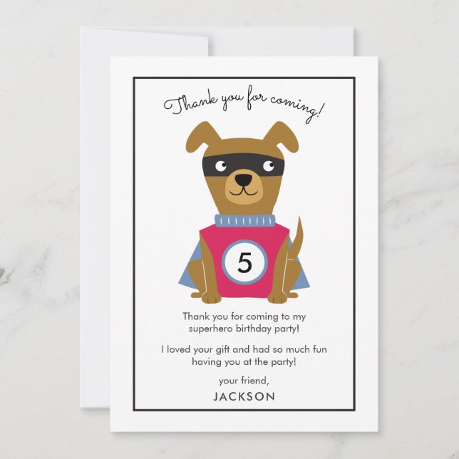 Superhero Puppy Birthday Party Kids Thank You (Front)