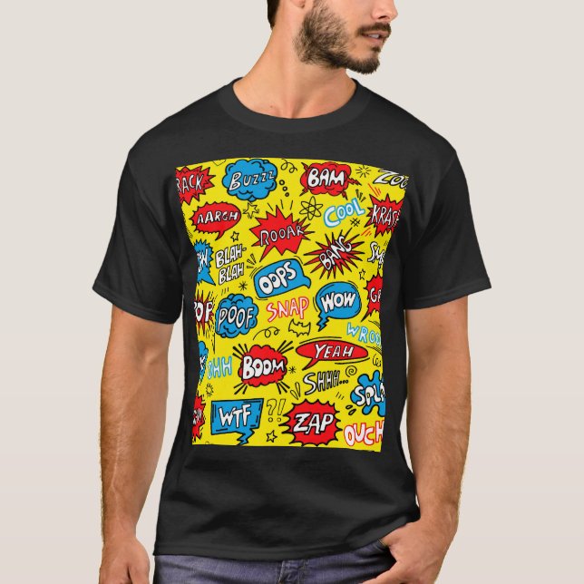 Superhero Saga: Cute Comic Patterns T-Shirt (Front)