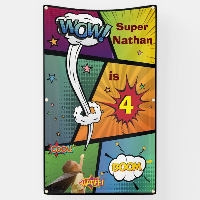 Superhero Snazzy Hip Birthday Speech Bubble Sign (Vertical)