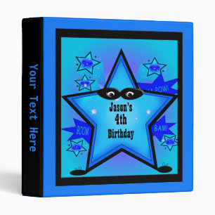 Superhero Star Birthday Boy Custom Blue Kids Binder